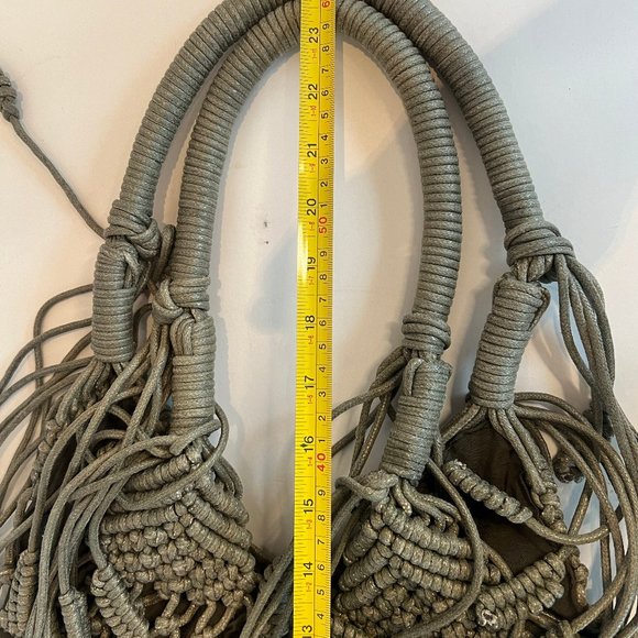 Monserat De Lucca Grey Macrame Boho Handbag Purse - Picture 4 of 5